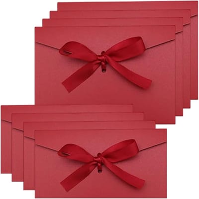 Kleurige Enveloppen en Cadeaupapier – Set van 10 – 5 Kleine 17.5x12.5 cm + 5 Grote 20x11 cm – Rood – Met Striksluiting – Perfect voor Trouwen, Jubileum, Uitnodigingen en Kerstkaarten