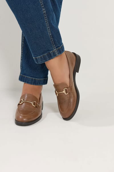 Yours Bruine Metalen Trimloafers In Brede Epasvormsize 37EEE