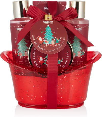 BRUBAKER Cosmetics Bad en Douche Cadeau Set Winterbessen Geur - 5-Delige Verzorgingsset in Decoratieve Badkuip Kerstmis - Kerstpakket - Cadeautip - Cadeau Idee - Kerstcadeau -Kerstmis Set voor Vrouwen en Mannen - Cadeau