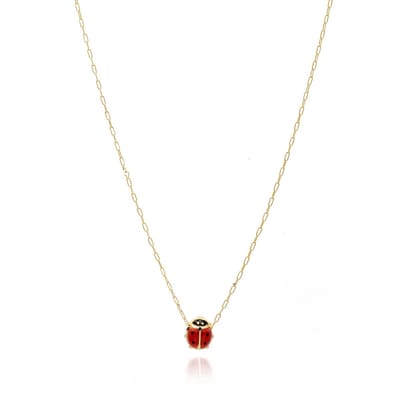 New Bling 9NBG-0506 Gouden Ketting met Hangertje - Dames - Lieveheersbeestje - 5 x 4,7 mm - Ankerschakel - 0,9 mm Dik - 42 + 3 cm - 14 Karaat - Goud