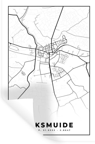 Muurstickers - Sticker Folie - België – Diksmuide – Stadskaart – Kaart – Zwart Wit – Plattegrond - 20x30 cm - Plakfolie - Muurstickers Kinderkamer - Zelfklevend Behang - Zelfklevend behangpapier - Stickerfolie
