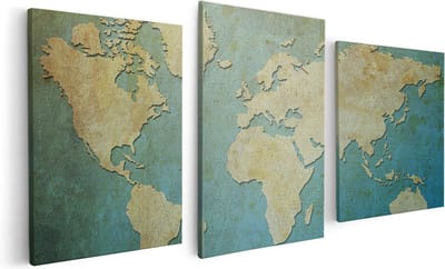 Artaza Canvas Schilderij Drieluik Oude Wereldkaart  - 120x60 - Foto Op Canvas - Canvas Print