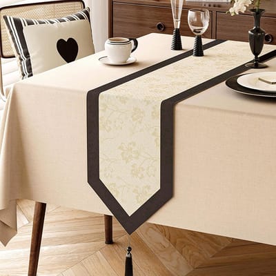 Tafelloper Katoen Linnen - Tafelkleed Decoratief - Eettafel Aankleden - Afwasbaar Patroon - 30 x 200 cm - Zwart Beige Wit