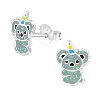 Aramat Jewels | Oorbellen | 925 Zilveren Koala Oorbellen 8mm Kinderen - Schattige Koalabeertjes | Grijs Glitter-9x8mm | |7mm | Zilver | Kinderen, Volwassenen | Verkleurd niet