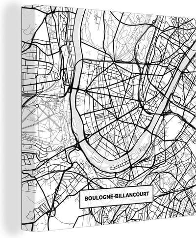 Canvas Schilderij Frankrijk - Kaart - Plattegrond - Boulogne-Billancourt - Stadskaart - Zwart wit - 20x20 cm - Wanddecoratie