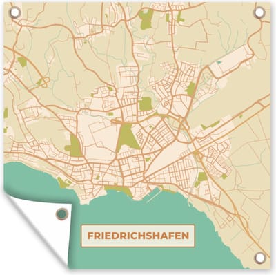 Tuin poster Friedrichshafen - Kaart - Stadskaart - Vintage - Plattegrond - 200x200 cm - Tuindoek