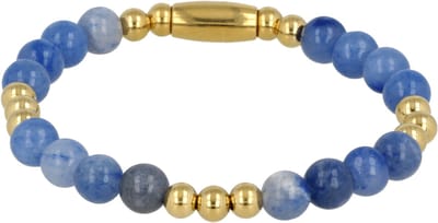 My Bendel - Damesarmband Goudkleurig met Blue Aventurine Edelsteen Elastisch - met Luxe Cadeauverpakking | Sieraden Voor Dames | Maat XS
