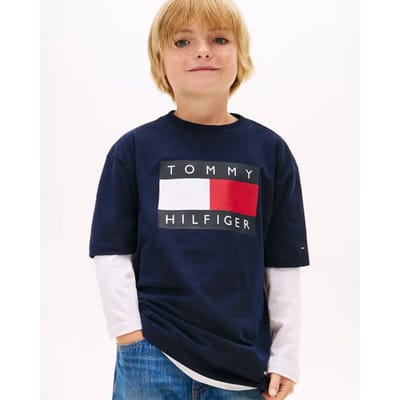 Tommy Hilfiger Boys Heritage Printed Flag T-shirt Dark Night Navy Maat: 12 | T-Shirts Outlet | Unisex | Blauw