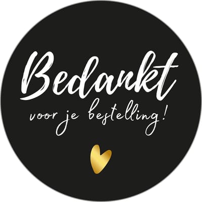 Sluitsticker Groot - Sluitzegel – Bedankt voor je bestelling | Zwart – Wit – Goud - Hartje | Bedankje – Envelop | Order – Inpakken - Webshop | Envelop stickers | Cadeau – Gift – Cadeauzakje – Traktatie | Chique inpakken | DH Collection