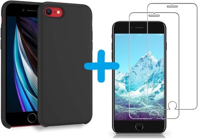 Hoesje Geschikt voor iPhone SE 2022 hoesje siliconen – backcover – met 2 Pack Screenprotector – Zwart