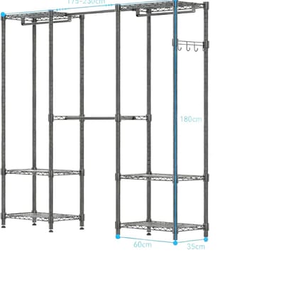 Kledingkast-Grote Capaciteit Heavy Duty Kledingrekken-Uitschuifbare kapstok met stang- Kledingkast Opbergkast met 6 Metalen Planken -1 haak- verstelbare hoogte of afneembaar-175-230)*35*180cm-400 KG Laadvermogen-WIT.