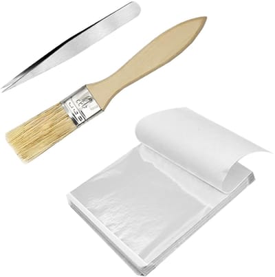 Dailygoods- Zilverblad 100 Vellen - Imitatie Zilverblad - Folie voor Kunst - Decoratie - Make-up - 8,5 x 8,5 cm - Inclusief Borstel/Pincet