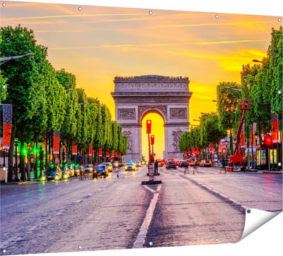 Gards Tuinposter Arc de Triomphe in Parijs vanaf de Straat - 160x120 cm - Tuindoek - Tuindecoratie - Wanddecoratie buiten - Tuinschilderij