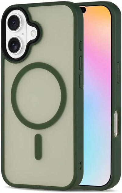 Hoesje Geschikt voor iPhone 16 - Compatibel met MagSafe - Matte Beschermhoes - Back Cover met Magneet - Donker Groen