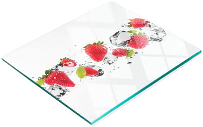 Glazen serveerplank met aardbeien- en watermotief, 60x52 cm