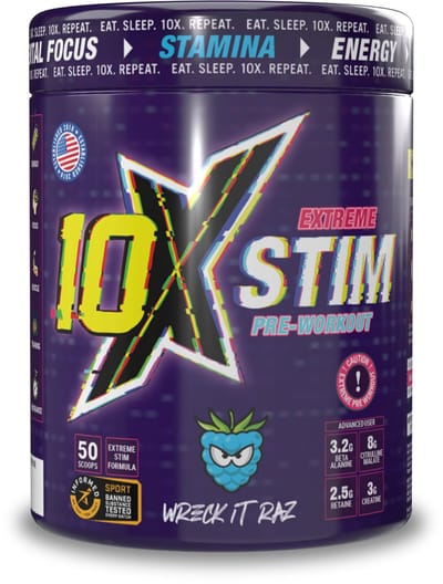 10X - Athletic - PRE WORKOUT - Engergy - Stim - PWO - Wreck It Razz - Raspberry - Framboos