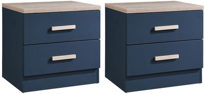 Vente-unique Set van 2 nachtkastjes met 2 lades - Blauw en houteffect - SKAIDO