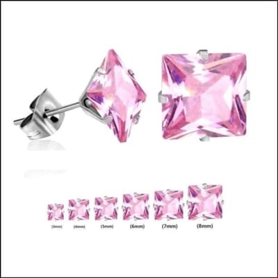 Aramat Jewels | Oorbellen | RVS Vierkante Zirkonia Oorbellen - Tijdloze Oorstekers | Zilverkleurig / Roze / 5mm | | | Staal | Kinderen, Volwassenen | Verkleurd niet