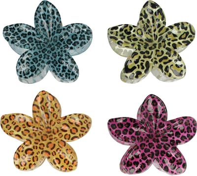 Haarsoires Haarspeld Haarklemmen 8cm – XL Lelie Bloemvorm – Panterprint – Blauw Roze Groen Bruin – Set van 4 - Haarclip Klem - Hair Claw - voor Opsteken Haar - Hair Clip - Decoratieve Haaraccessoire