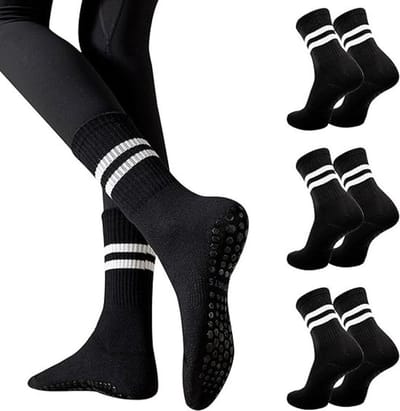 3 paar sokken - antislipsokken - vloersokken - puur katoenen sokken - antislipkousen - yogaoefeningsokken - one size fits all - geschikt voor yoga, ballet, dans, gym op blote voeten - zwart
