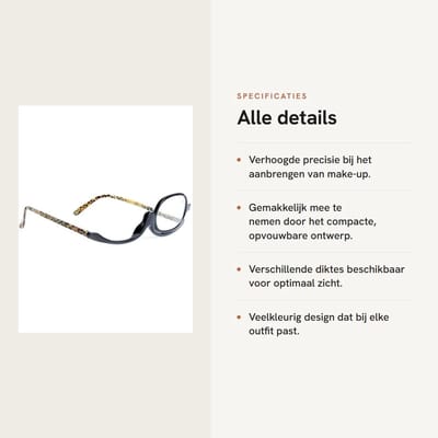 Dailygoods- Vergrootglas Roterende Make-Up Bril - Opvouwbare Bril - Kunststof/Hars - Dikte +1,5/+2,0/+2,5/+3,0/+3,5/4,0 - Veelkleurig - 1x Make-Up Leesbril