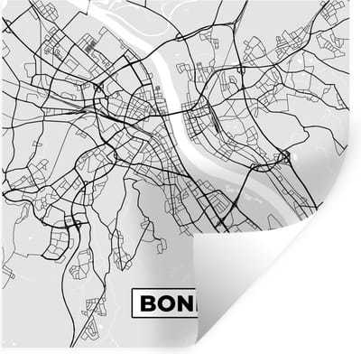 Muurstickers - Sticker Folie - Kaart - Plattegrond - Bonn - Duitsland - Stadskaart - 100x100 cm - Plakfolie - Muurstickers Kinderkamer - Zelfklevend Behang XXL - Zelfklevend behangpapier - Stickerfolie