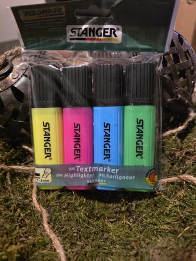 Stanger markeringsstiften set van 4 blauw, roze, geel en groen Laserkado