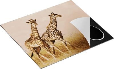 Chefcare Inductie Beschermer Twee Giraffes in het Veld - 60x50 cm - Afdekplaat Inductie - Kookplaat Beschermer - Inductie Mat