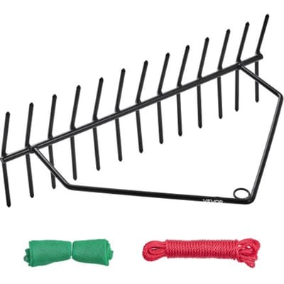 VEVOR vijverhark, 610 x 215 x 355 mm, dubbelzijdig onkruidverwijderingsgereedschap, vijverplantensnijder met 9 m touw, bevestigingsgat, geen montage vereist, ideaal voor vijver, meer, beek
