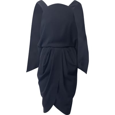 Balenciaga jurk met gedrapeerde cape en lage rug in zwart polyester