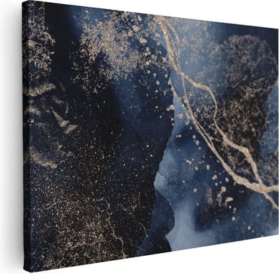 Artaza Canvas Schilderij Abstract Goud - 40x30 cm - Klein - Wanddecoratie Woonkamer - Muurdecoratie Blauw - Kamer Accessoires