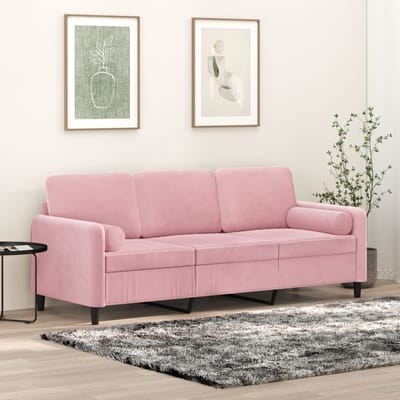 vidaXL - Driezitsbank - met - sierkussens - 180 - cm - fluweel - roze