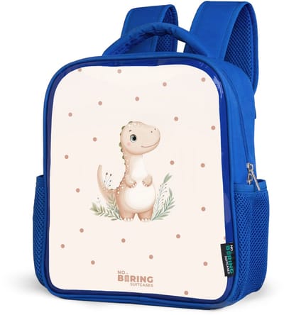 NoBoringSuitcases.com® - Rugzak blauw - Schooltas jongens - Beige dino op een stippen achtergrond - Kinder rugtas jongen - Boekentas kind - Kinderrugzak voor school - Schoolrugzak