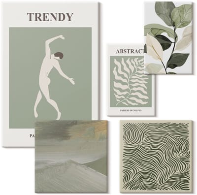 Wallfluent Set van canvas schilderijen - Stijlvolle graphics met abstracte plantenmotieven Canvas Schilderijen Set - Set van 5 Canvas Schilderijen - Groente Set van Canvas Prints - Abstractie Canvas Kunst Set - Boheemse Canvas Kunst Set