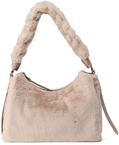 COCCINELLE schoudertas Boheme Synthetic Fur Shoulder Bag Natural / Rosette beige