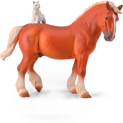 COLLECTA Figurine - Trekpaard Met Kat - (Xl) - Paarden - Handgeschilderd - Miniatuur