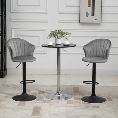 MODFU - Set Van 2 Barkrukken - Draaibaar En In Hoogte Verstelbaar - Met Rugleuning - Voor Keuken En Bar - Grijs - 54 X 56 X 91-111 Cm