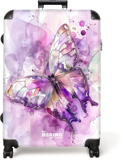 NoBoringSuitcases.com® - Koffer groot - Reiskoffer lichtgewicht - Vlinder - Waterverf - Abstract - Rolkoffer met 4 wielen - Grote trolley XL - 98 liter bagage