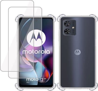 Hoesje geschikt voor Motorola Moto G54 + 2x Screenprotector – Tempered Glass - Extreme Shock Case Transparant