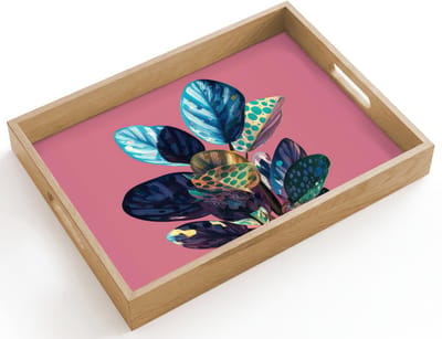 Dienblad hout 40x30 cm - Schootdienblad - Plant - Bladeren - Stippen - Abstract - Borrelplank rechthoek - Plateau dienbladen
