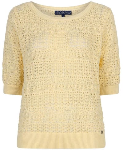 Red Button gele dames trui   Ronde hals   Regular fit   Ajour patroon   Korte mouw Geel S