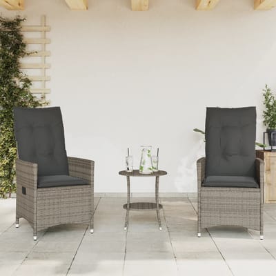 vidaXL - 3-delige - Bistroset - met - kussens - poly - rattan - grijs