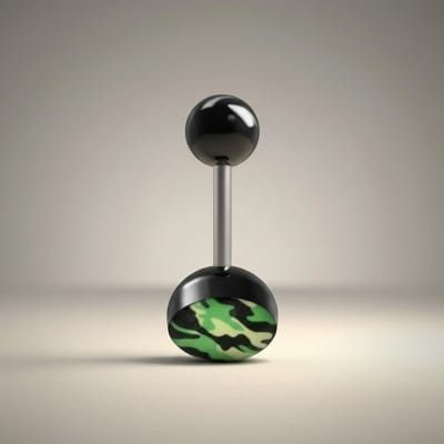 Aramat Jewels | Tongpiercings | Stalen tongpiercing camouflage kleuren | Zwart-Rood | |7mm | Staal | Volwassenen | Verkleurd niet
