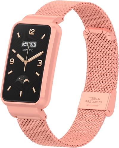 By Qubix - Milanese bandje met case - Roze - Geschikt voor Xiaomi Smart Band 7 Pro / Mi Band 7 Pro bandje