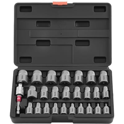 VEVOR 27-delige bout- en schroefverwijderset, zeskantige multi-tands schroefverwijderset met adapters en stevige opbergkoffer (zwart), schroefverwijderaar van chroom-molybdeenstaal voor het verwijderen van bouten en schroeven