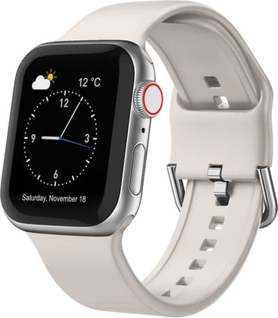 By Qubix - Geschikt voor Apple Watch bandje - Soft siliconen bandje met gespsluiting - Sterrenlicht / starlight - Geschikt voor Apple Watch 44mm / 45mm / 46mm / 49mm (Ultra 1,2 en 3) - Smartwatch bandje
