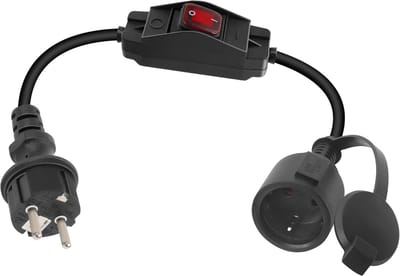 Omgoods - Korte verlengkabel zwart - Waterdicht, IP44, 16A