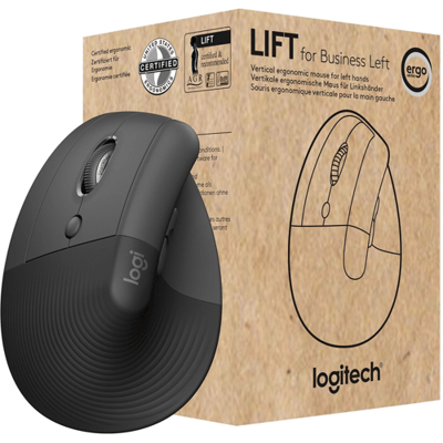 Logitech Lift for Business - Left Handed - Graphite - Ergonomische muis - Optisch - 6 knoppen - Zwart