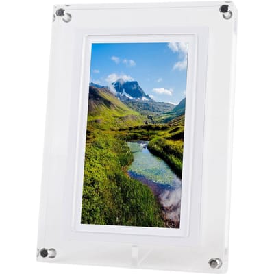 Cadre photo numérique 7 pouces LED lumière colorée 4 Go de mémoire cadre vidéo acrylique à rotation automatique numérique gray