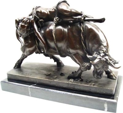 Beeld brons - Europa en de Stier - decoratief Sculptuur - 31 cm hoog
